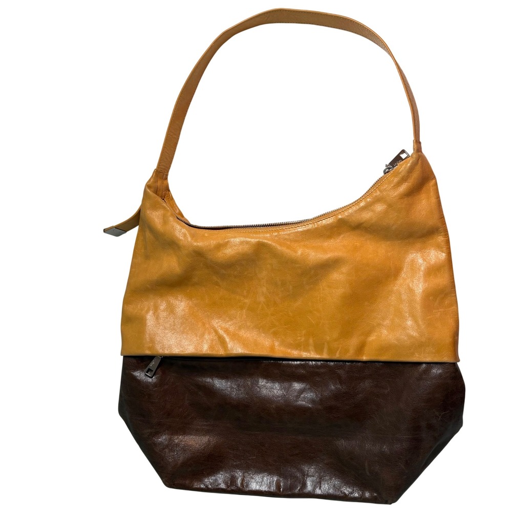 Hobo Vintage Y2K Yellow and Brown Leather Shoulder Bag‎